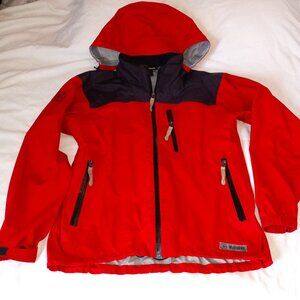 REI Outdoor Womens Jacket Size Large Detachable Hood Zipper Pocket Red and Black
